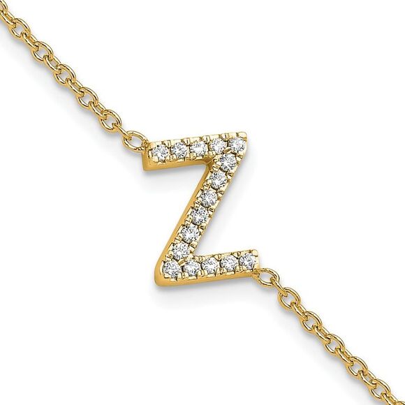 14k Yellow Gold Diamond Sideways Letter Z w/ 1in ext. Bracelet